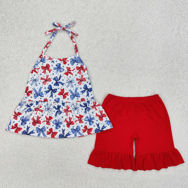 RTS girl summer matching clothes bow 4th of July girl summer clothes