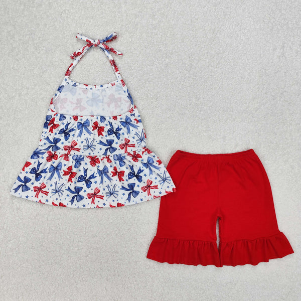 RTS girl summer matching clothes bow 4th of July girl summer clothes