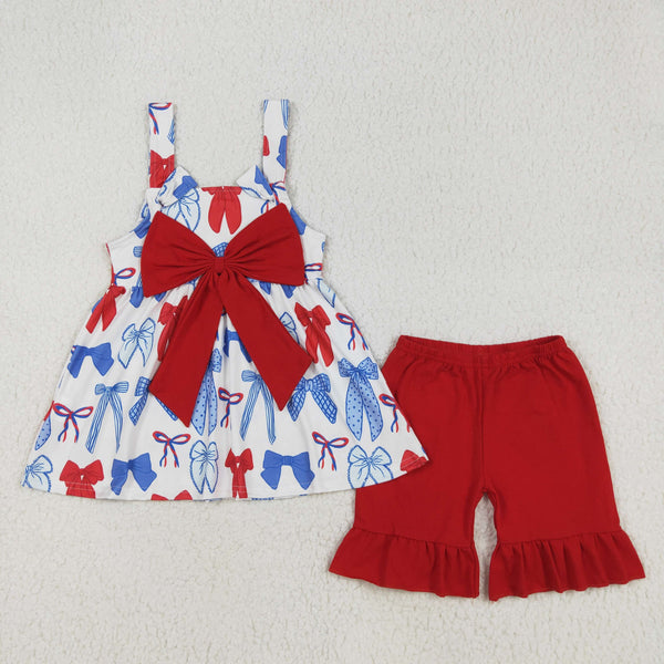 GSSO1952 RTS girl clothes bow 4th of July patriotic toddler girl summer outfit