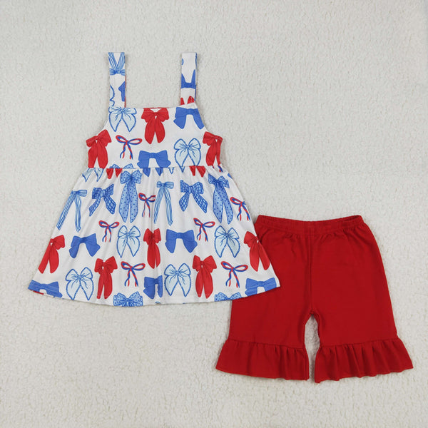 GSSO1952 RTS girl clothes bow 4th of July patriotic toddler girl summer outfit