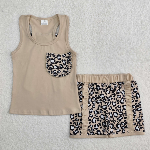 GSSO1979 RTS girl clothes leopard print girl  summer shorts set