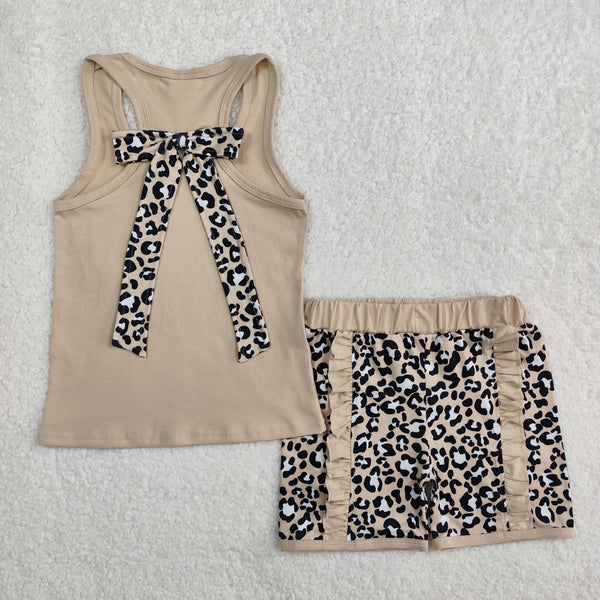 GSSO1979 RTS girl clothes leopard print girl  summer shorts set