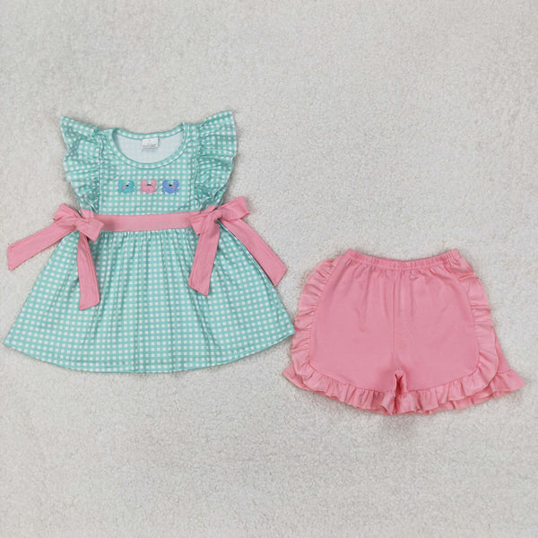 RTS kids matching clothing crab embroidery summer clothing