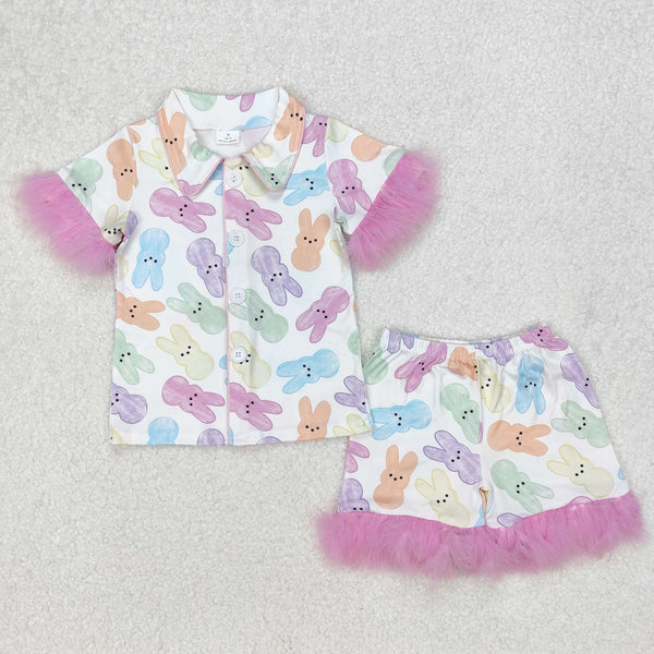 GSSO2020 RTS girl clothes bunny fur girl easter summer outfit pajamas set