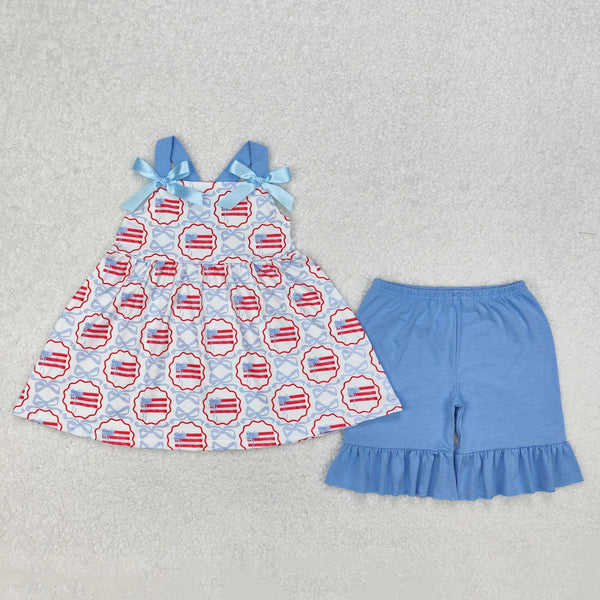 RTS girl summer matching clothes flag 4th of July girl summer clothes