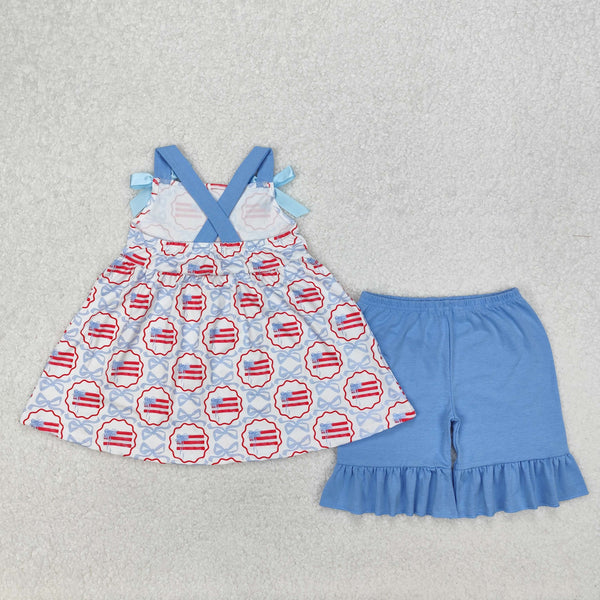 RTS girl summer matching clothes flag 4th of July girl summer clothes