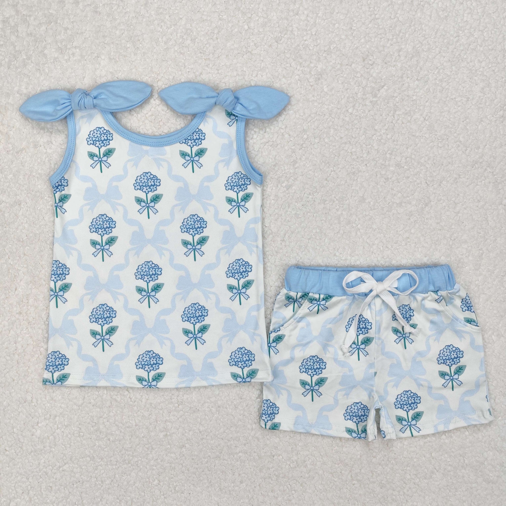 GSSO2079 RTS girl clothes blue floral girl summer outfit