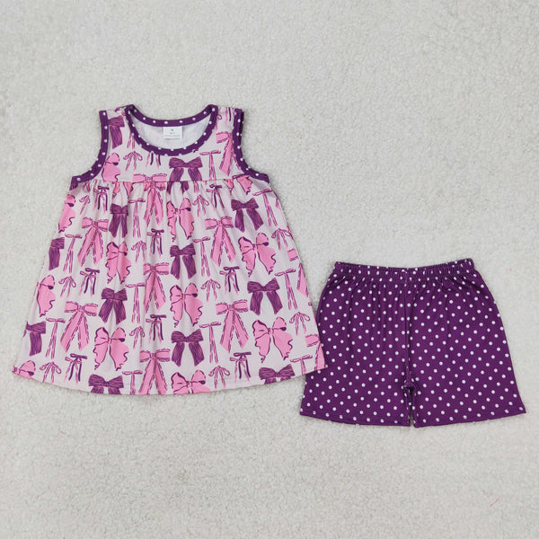 RTS kids clothes purple bow kids summer matching clothes summer shorts set