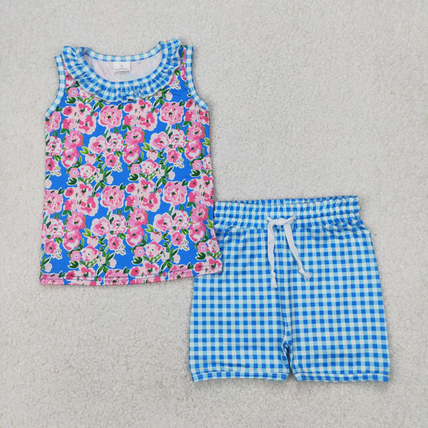 RTS girl summer clothes floral matching girl summer shorts set