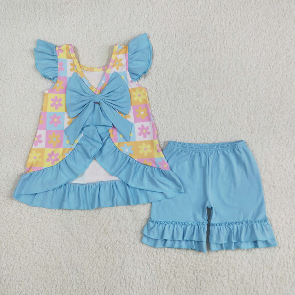 RTS kids matching clothing blue flower print clothing girl fall clothing-2025.7.2