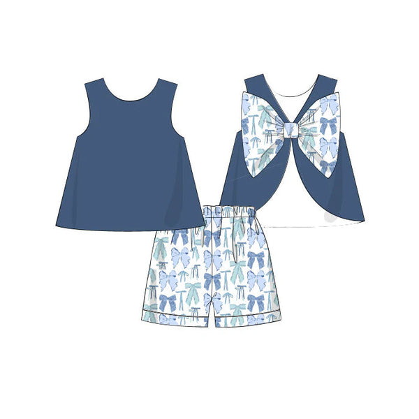 GSSO2632 pre-order toddler girl clothes blue bows girl summer dress short skirt-2025.5.25