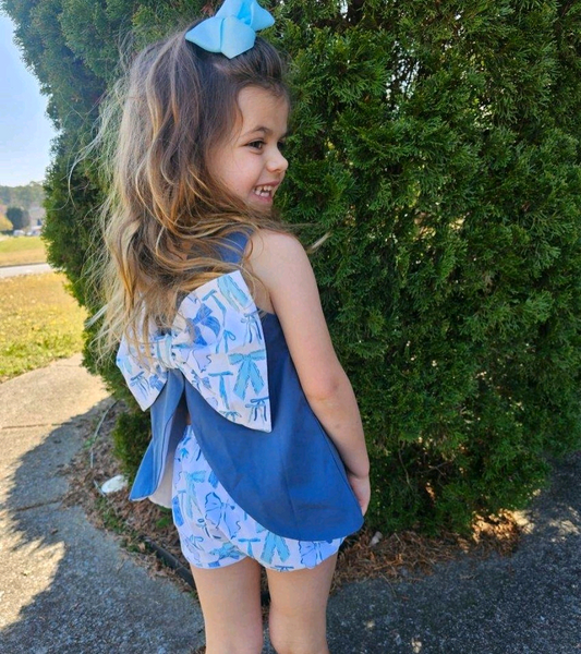 GSSO2632 pre-order toddler girl clothes blue bows girl summer dress short skirt-2025.5.25