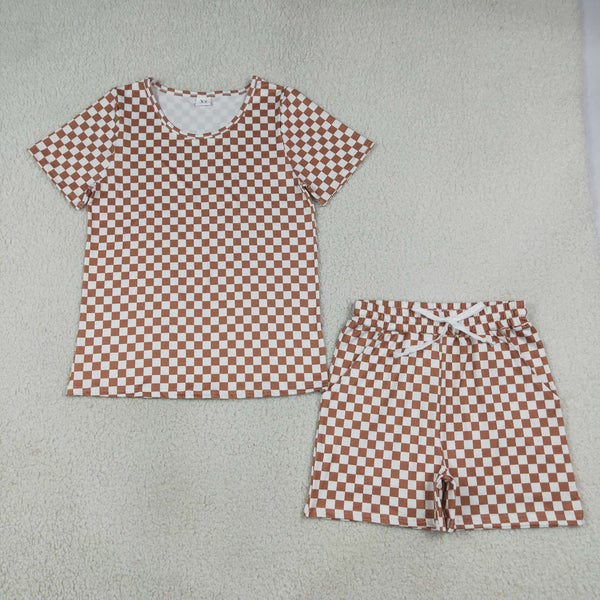 GSSO2680  RTS adult pajamas brown gingham adult women summer set