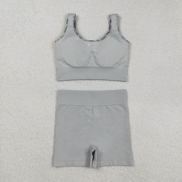 RTS GSSO2702  Adult women atheletic outfit 2pcs sports set grey camo