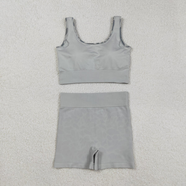RTS GSSO2702  Adult women atheletic outfit 2pcs sports set grey camo