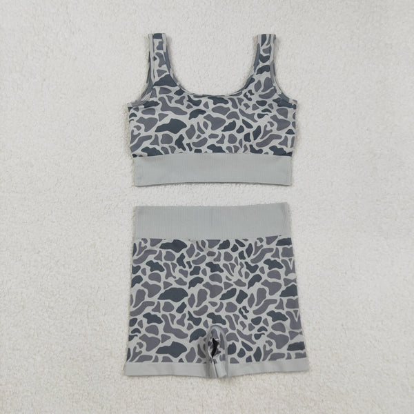 RTS GSSO2702  Adult women atheletic outfit 2pcs sports set grey camo