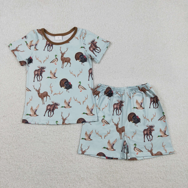 GSSO2709 RTS Boy Summer Outfit Deer Camo Mallards Boy Summer Shorts Set Hunting Clothes