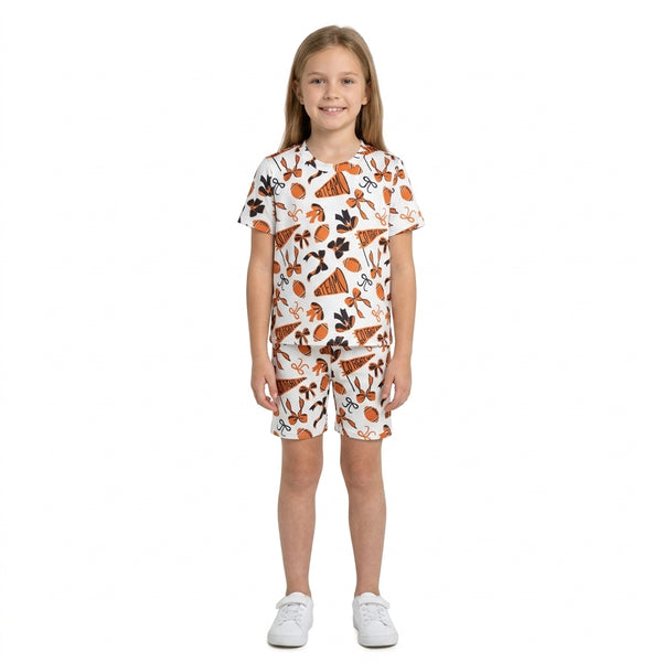 RTS GSSO2724 toddler girl clothes football bow print short sleeve outfit