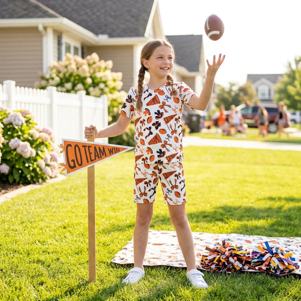 RTS GSSO2724 toddler girl clothes football bow print short sleeve outfit