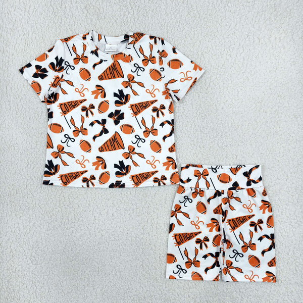 RTS GSSO2724 toddler girl clothes football bow print short sleeve outfit