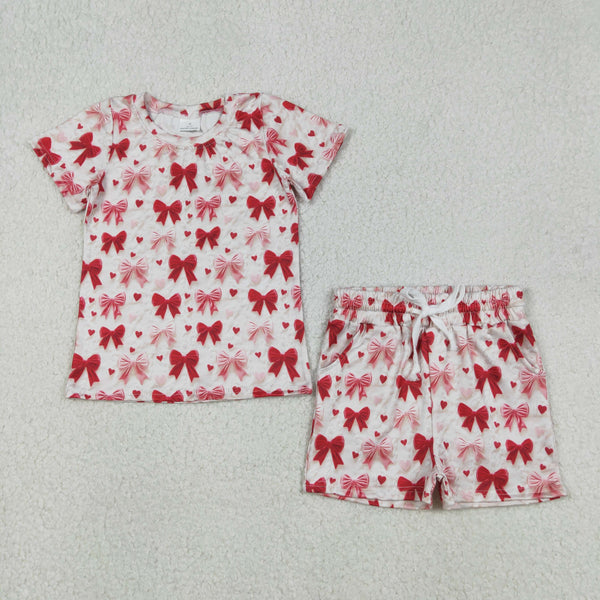 GSSO2835 RTS baby girl clothes   bows  toddler girl valentine summer outfit summer pajamas set