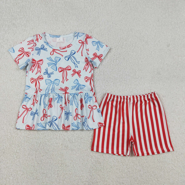 GSSO2838 RTS baby girl clothes bows toddler girl 4th of July summer outfit