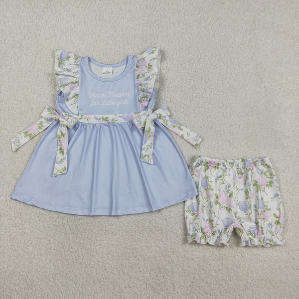 RTS Matching kids clothing blue floral print clothing girl summer clothing-2026.3.13