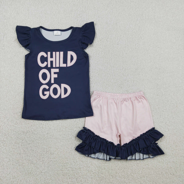 RTS GSSO2933 baby girl clothes child of god print toddler girl summer outfit