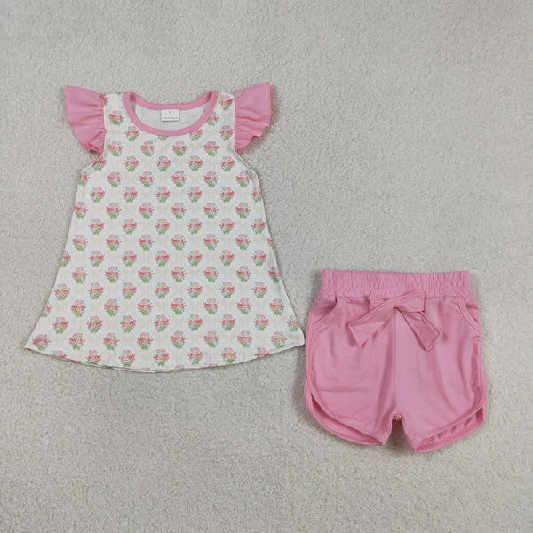 GSSO2953 RTS baby girl clothes floral print toddler girl summer outfit summer shorts set