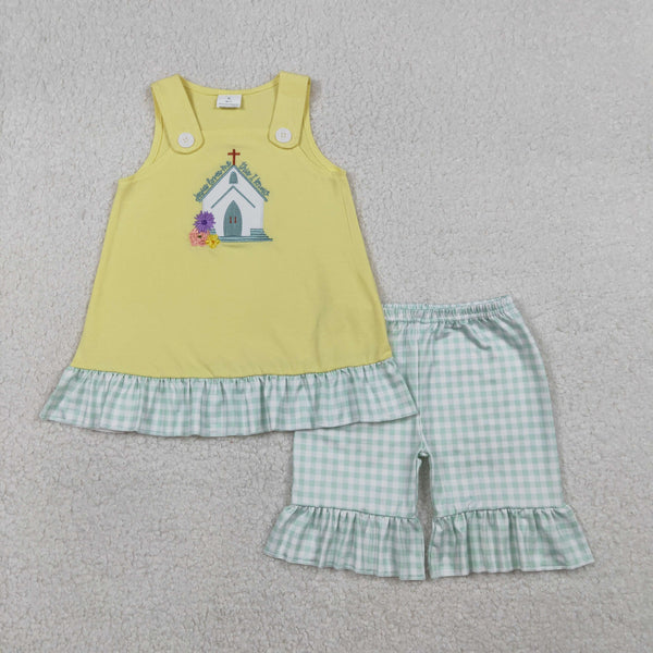 GSSO2966 RTS baby girl clothes church print toddler girl summer embroidery outfit easter clothes