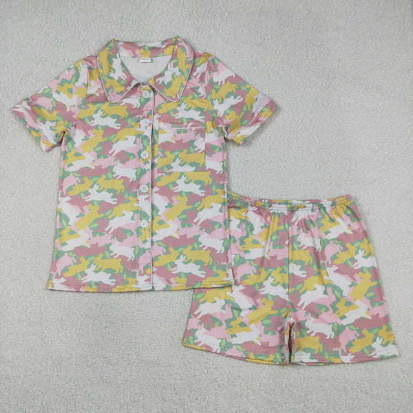 GSSO2973 RTS adult pajamas rabbit camo adult women easter summer set