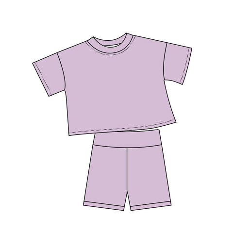 MOQ：5pcs GSSO2975 pre-order baby girl clothes purple print toddler girl summer outfit-2025.11.28