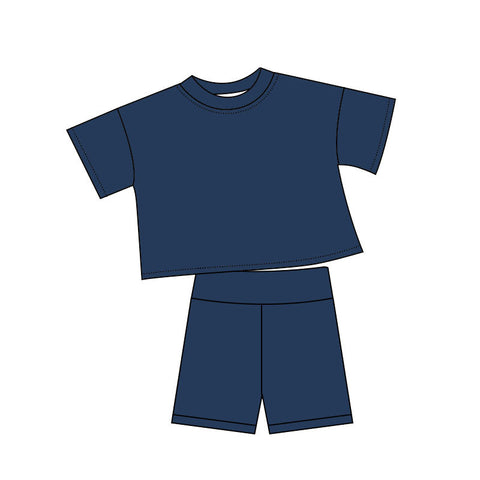 MOQ：5pcs GSSO2978 pre-order baby girl clothes navy blue print toddler girl summer outfit-2025.11.28