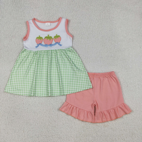 RTS GSSO2981  baby girl clothes strawberry embroidery toddler girl summer outfit