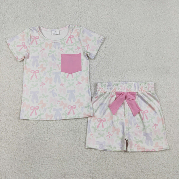 RTS Matching kids clothing  bows print clothing baby girl summer clothing-2026.3.6