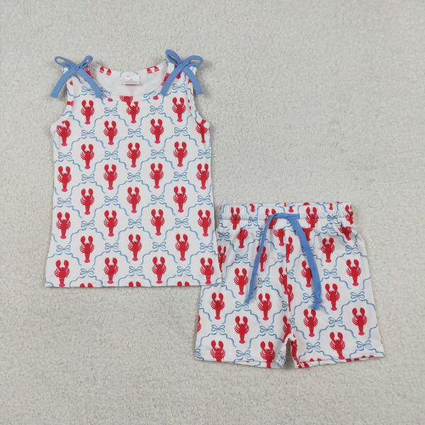 GSSO3005 RTS girl clothes crawfish print toddler girl summer outfit summer shorts set