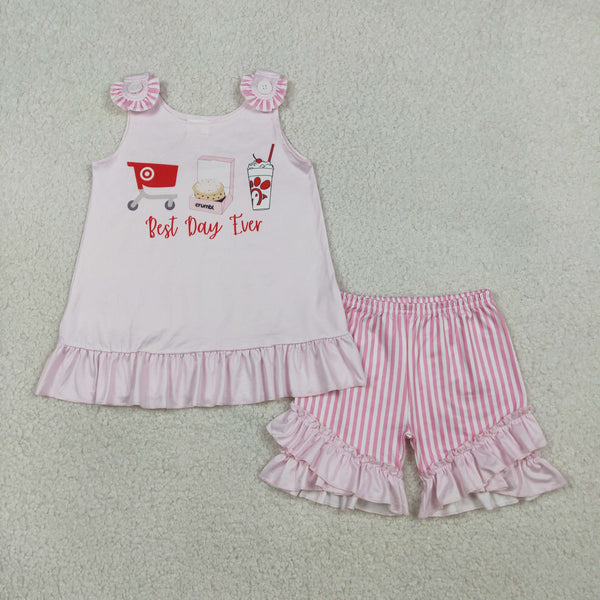 GSSO3008 RTS baby girl clothes pink toddler girl summer outfit
