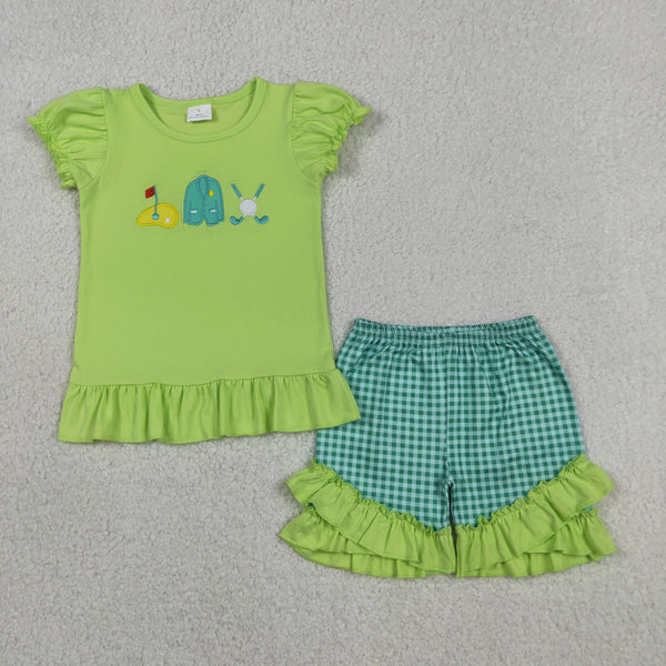 GSSO3033 RTS baby girl clothes golf toddler girl summer embroidery outfit summer shorts