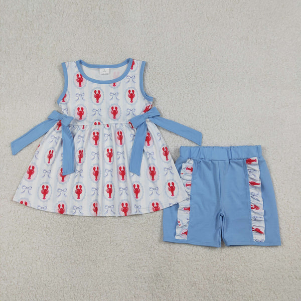 GSSO3051 RTS baby girl clothes Crayfish print toddler girl summer outfit