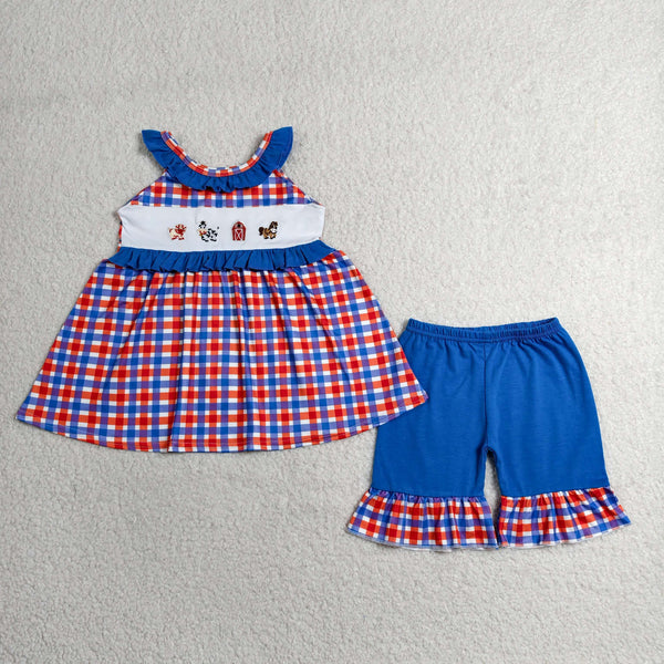 GSSO3056 RTS kids clothes farm clothes embroidery girl summer shorts set