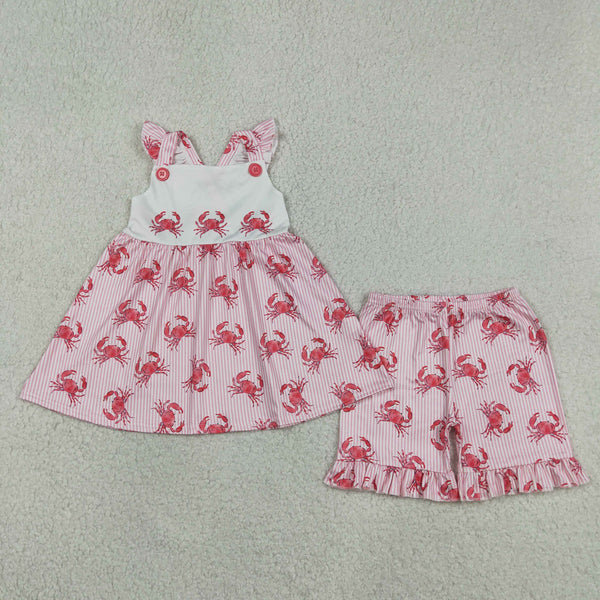 GSSO3066 RTS kids clothes crab clothes girl summer shorts set