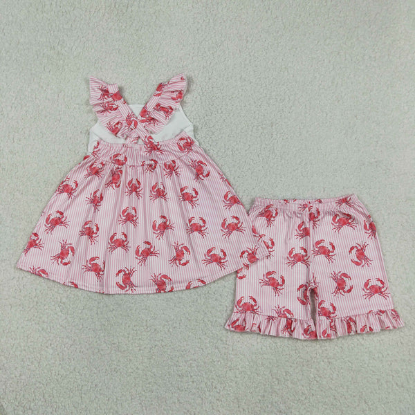 GSSO3066 RTS kids clothes crab clothes girl summer shorts set