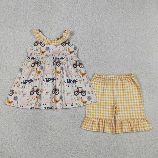 RTS  Matching clothing kids farm life print baby girl summer clothing-2026.5.11