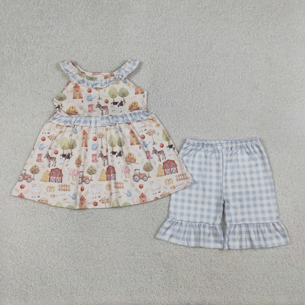 GSSO3077 RTS toddler girl clothes farm  animal girl summer set summer shorts set