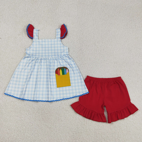GSSO3101 RTS toddler girl clothes crayon print girl  summer set back to school clothes