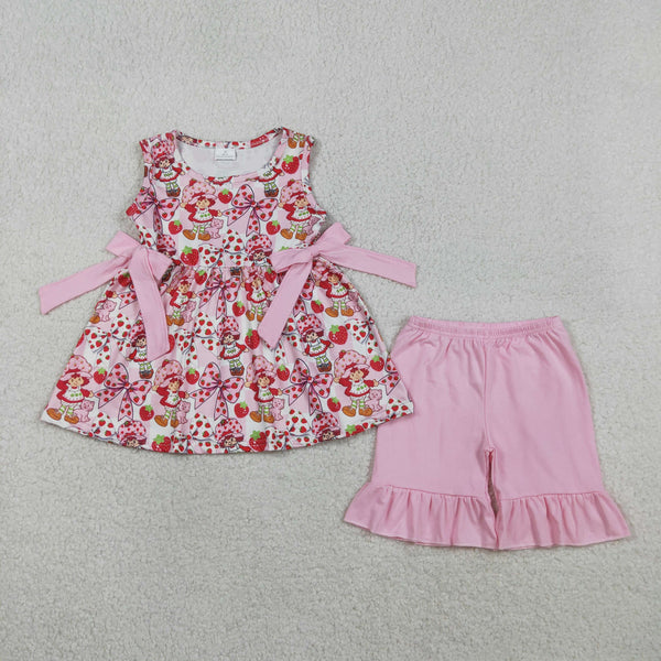 GSSO3104 RTS kids clothes strawberry bows girl summer outfit  clothing set