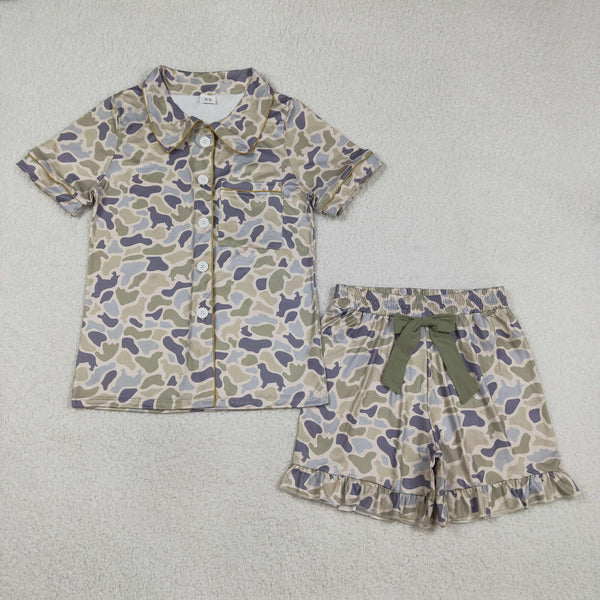 GSSO3135  RTS adult pajamas dog camo print adult women summer set