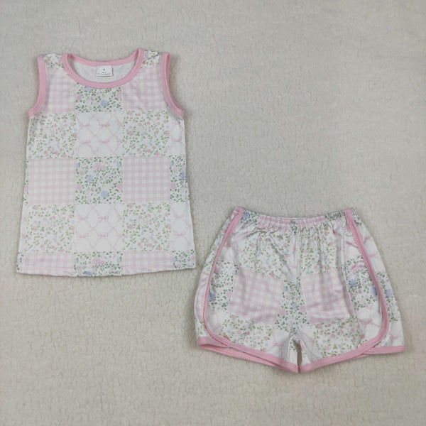 GSSO3168 RTS kids clothes flower print girl summer clothing set summer shorts set