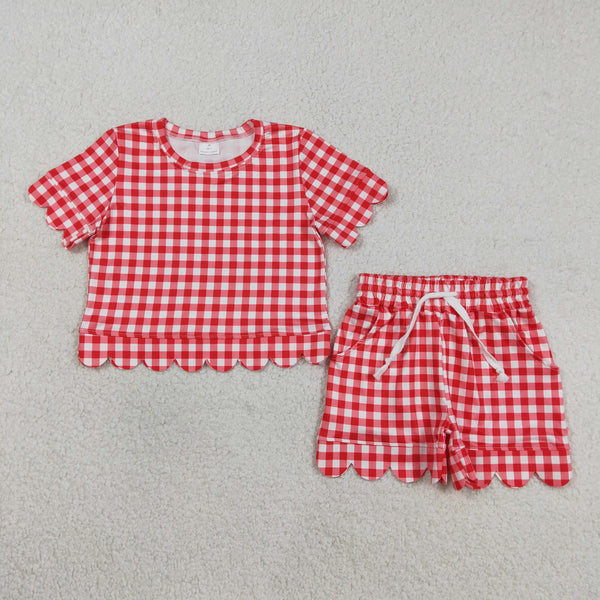 RTS Matching  toddler clothes solid color gingham scallop  print set girls summer clothing-2026.4.2