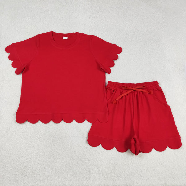 GSSO3205 RTS adult pajamas red cotton adult women summer set women summer shorts set